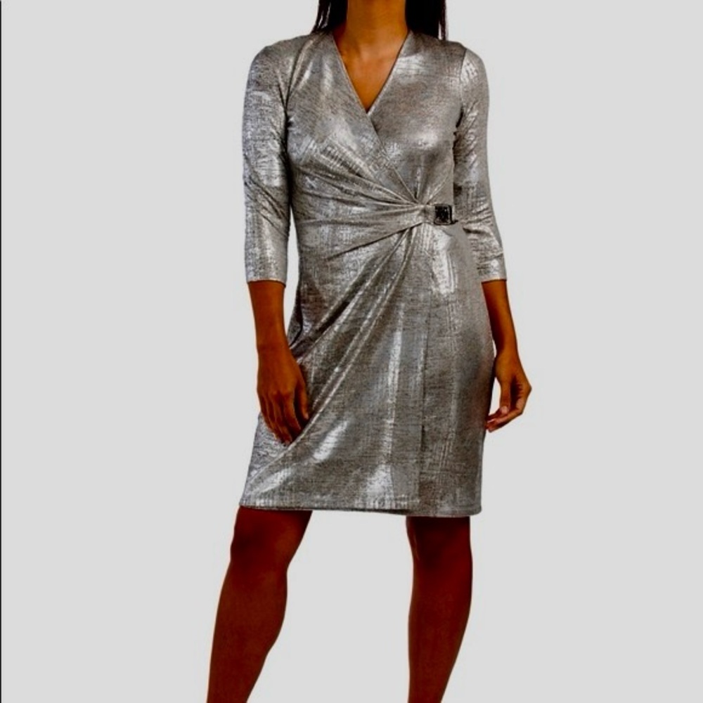Anne Klein Silver metallic wrap dress. Brand new without tags. Never worn
